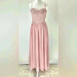 7 CITY TRIANGLES Women Juniors Pink Dress maxi lace sparkle lined sleeveless D18
